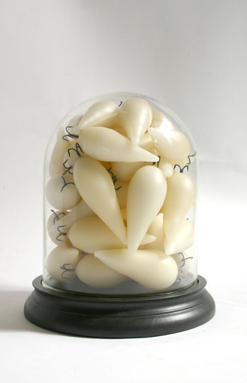 Clutch 2013; wax, fish hooks, glass dome Clutch 2013; wax, fish hooks, glass dome