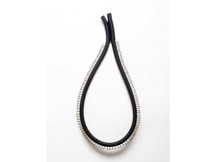 Collar 2013; 87cm x 40cm x 4cm; found cable, large fish hooks Collar 2013; 87cm x 40cm x 4cm; found cable, large fish hooks