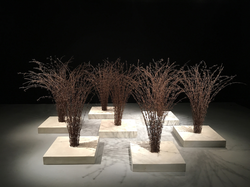 Host 2016; reclaimed military barbed wire, composite Portland stone; Installation view; Akbank Sanat; Istanbul 2018 Host 2016; reclaimed military barbed wire, composite Portland stone; Installation view; Akbank Sanat; Istanbul 2018