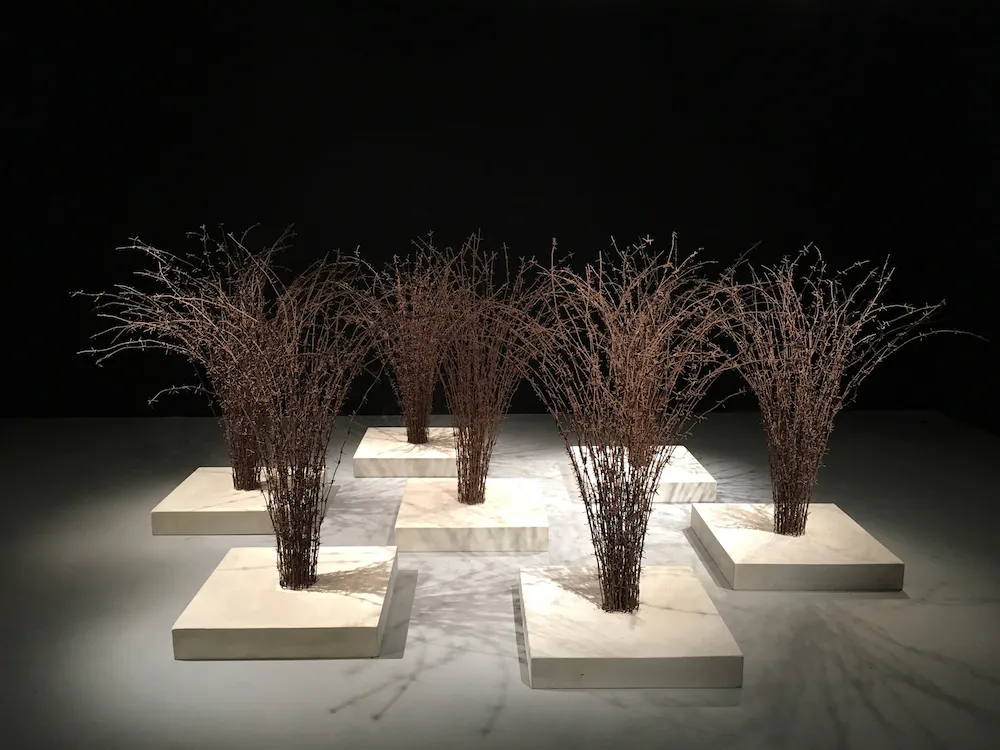 Host 2016; reclaimed military barbed wire, composite Portland stone; Installation view; Akbank Sanat; Istanbul 2018 Host 2016; reclaimed military barbed wire, composite Portland stone; Installation view; Akbank Sanat; Istanbul 2018