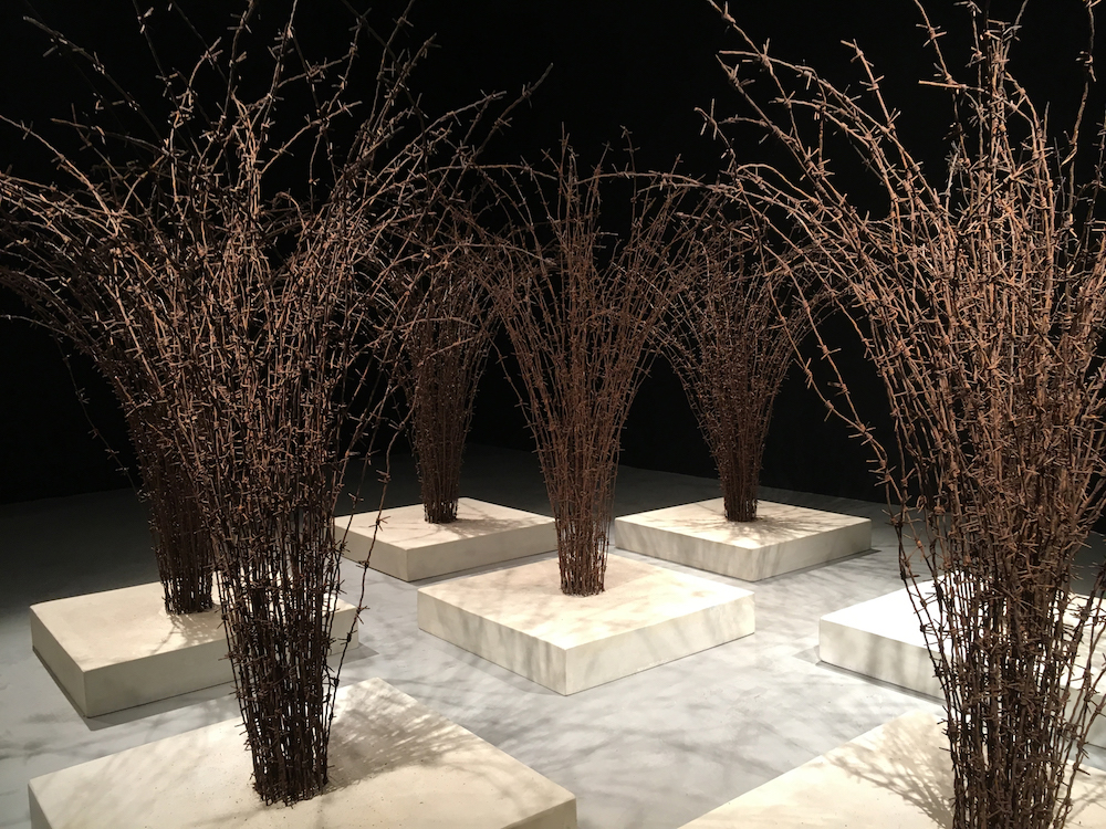 Host 2016; reclaimed military barbed wire, composite Portland stone; Installation view; Akbank Sanat; Istanbul 2018 Host 2016; reclaimed military barbed wire, composite Portland stone; Installation view; Akbank Sanat; Istanbul 2018