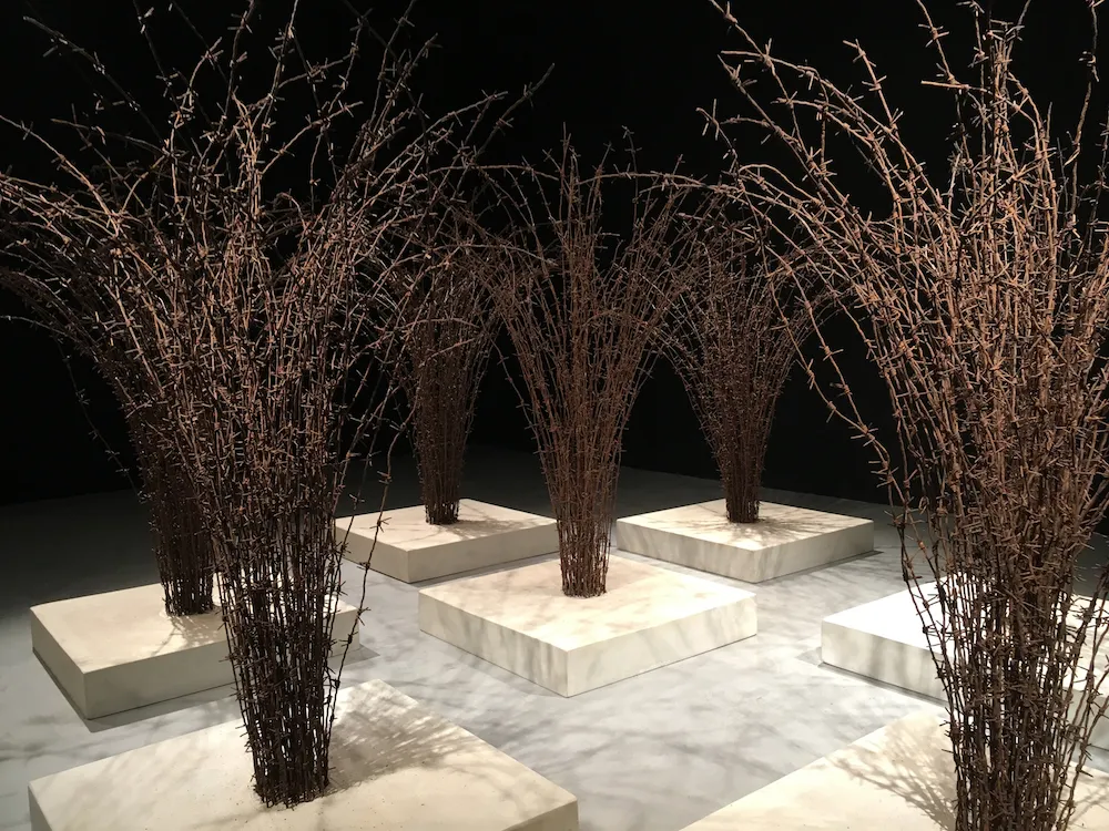 Host 2016; reclaimed military barbed wire, composite Portland stone; Installation view; Akbank Sanat; Istanbul 2018 Host 2016; reclaimed military barbed wire, composite Portland stone; Installation view; Akbank Sanat; Istanbul 2018