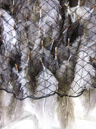 Icarus 2012
Ostrich Feathers
Bird Netting
Flight Harness
Copper Wire (private collection)
WWF commissioned a collection of works from leading artists, designers and architects for Padamonium in Hyde Park. The pieces were intended to inspire awareness of WWF's breadth of work.
Curated by Artwise, each artist contributed a piece of wearable sculpture or performance. The Pandamonium collection included fashion, textile, interaction, millinery and music. The works were auctioned during an open air catwalk show to raise funds and highlight the work of the WWF.
<a href="http://artwisecurators.com/projects/wwf-pandamonium-2/" target="_blank">artwisecurators pandamonium</a>