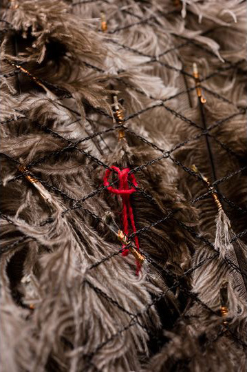Icarus 2012
Ostrich Feathers
Bird Netting
Flight Harness
Copper Wire (private collection)
WWF commissioned a collection of works from leading artists, designers and architects for Padamonium in Hyde Park. The pieces were intended to inspire awareness of WWF's breadth of work.
Curated by Artwise, each artist contributed a piece of wearable sculpture or performance. The Pandamonium collection included fashion, textile, interaction, millinery and music. The works were auctioned during an open air catwalk show to raise funds and highlight the work of the WWF.
<a href="http://artwisecurators.com/projects/wwf-pandamonium-2/" target="_blank">artwisecurators pandamonium</a>