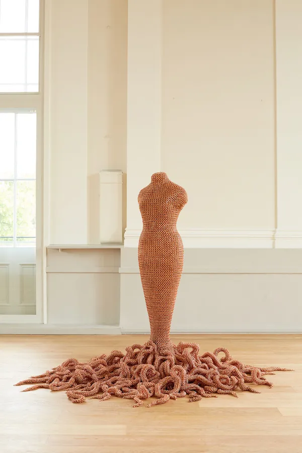 Medusa 2014; handmade copper chainmail installation view; St Albans Museum & Art Gallery 2018 Medusa 2014; handmade copper chainmail installation view; St Albans Museum & Art Gallery 2018
