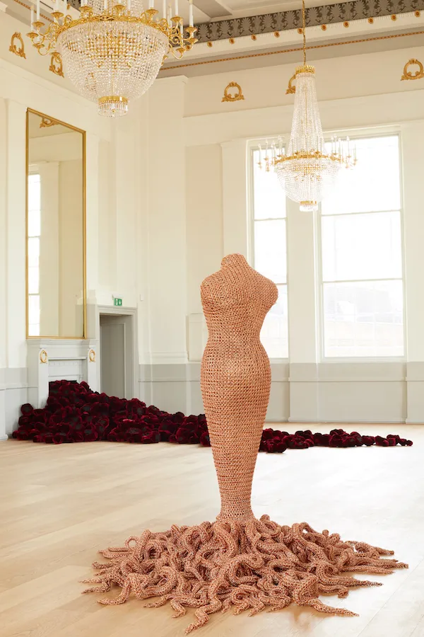 Medusa 2014; handmade copper chainmail installation view; St Albans Museum & Art Gallery 2018 Medusa 2014; handmade copper chainmail installation view; St Albans Museum & Art Gallery 2018