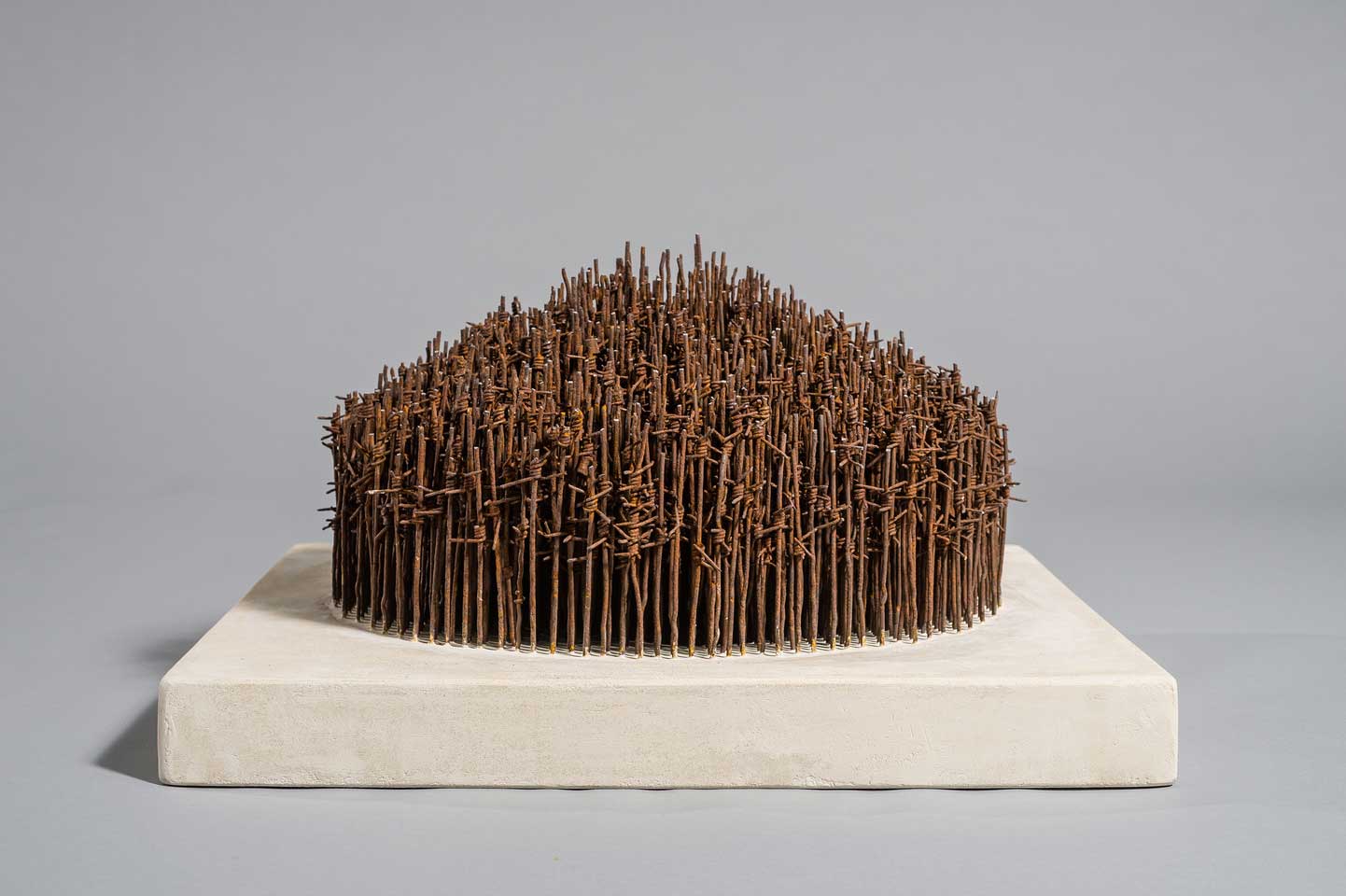 Palisade; reclaimed military barbed wire, composite portland stone; 2016 Palisade; reclaimed military barbed wire, composite portland stone; 2016