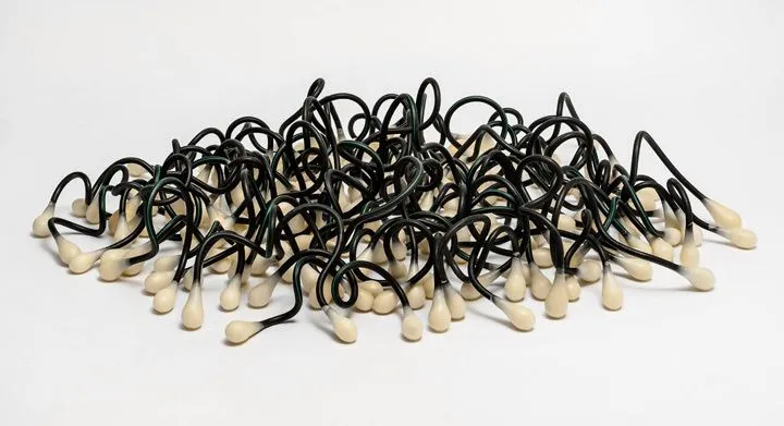 Pods 2013; Dimensions Variable; milking parlour hose, wax, aluminium wire Pods 2013; Dimensions Variable; milking parlour hose, wax, aluminium wire